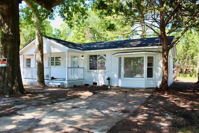 ranch-style home featuring covered porch and driveway