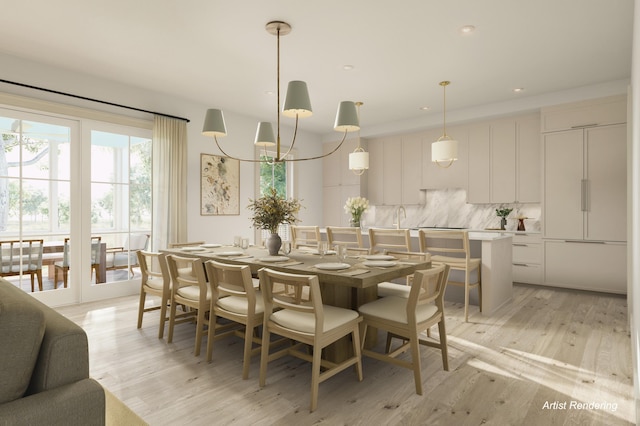 dining area with light wood-type flooring