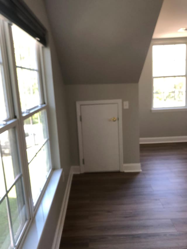 bonus room featuring vaulted ceiling, wood finished floors, and baseboards