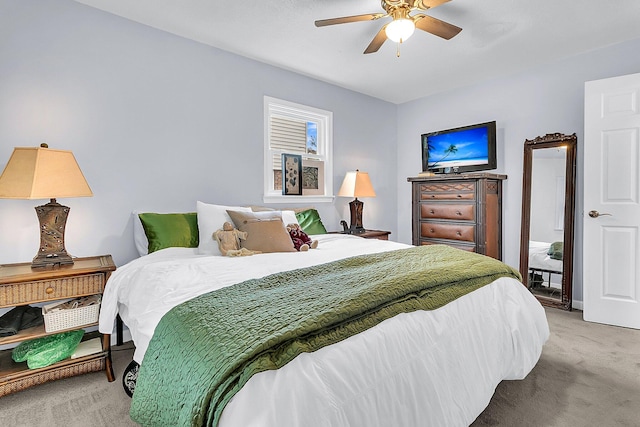 bedroom featuring carpet and ceiling fan