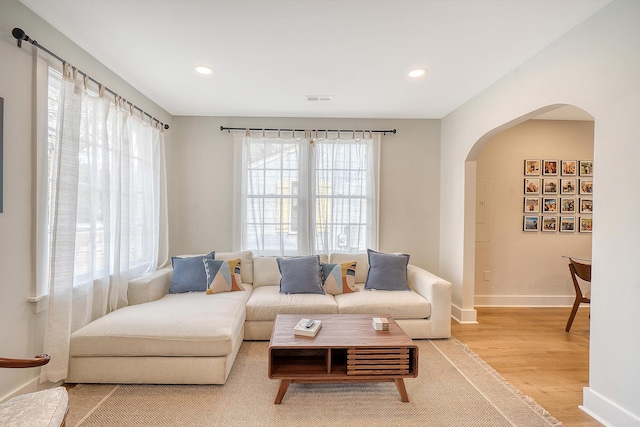 living room with wood-type flooring