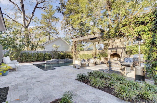 view of patio / terrace with a fenced in pool and a pergola