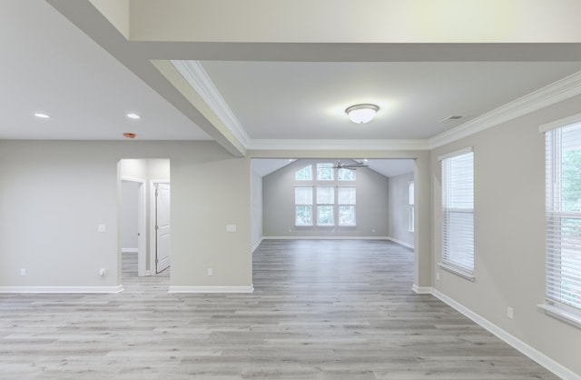 277 W Smith St, Lincolnville, SC 29485 - spare room featuring crown molding, a ceiling fan, plenty of natural light, light wood-style flooring, and recessed lighting