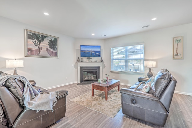 living room with light hardwood / wood-style floors