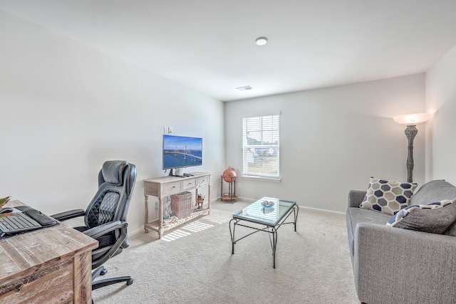 living room with light colored carpet