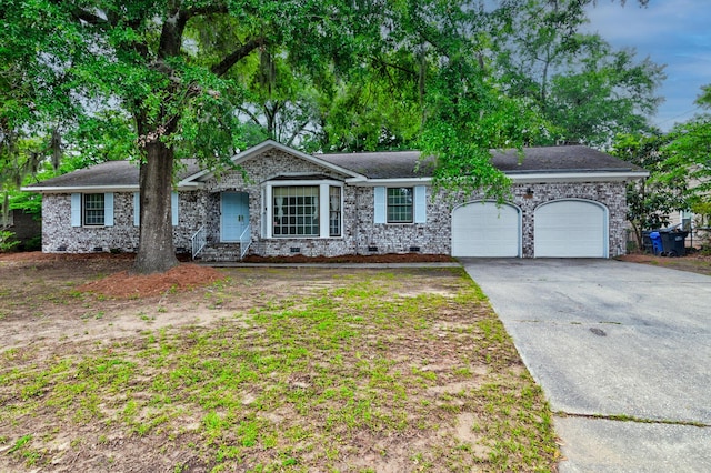 5322 Chantilly Ln, North Charleston, SC 29418 - ranch-style house with an attached garage, crawl space, driveway, and brick siding