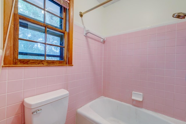 5322 Chantilly Ln, North Charleston, SC 29418 - full bathroom with toilet, shower / washtub combination, and tile walls
