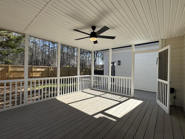 wooden terrace with ceiling fan