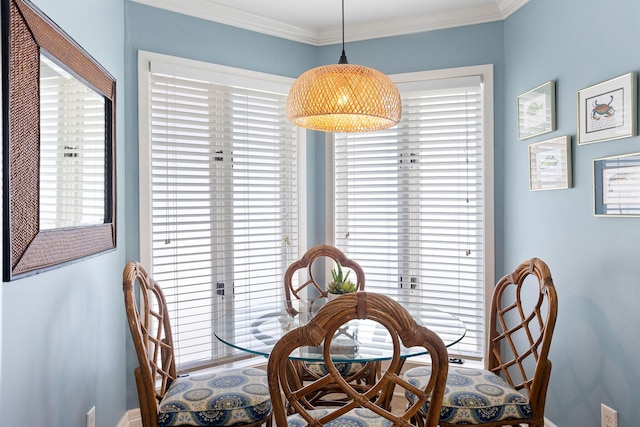 dining room with crown molding and plenty of natural light