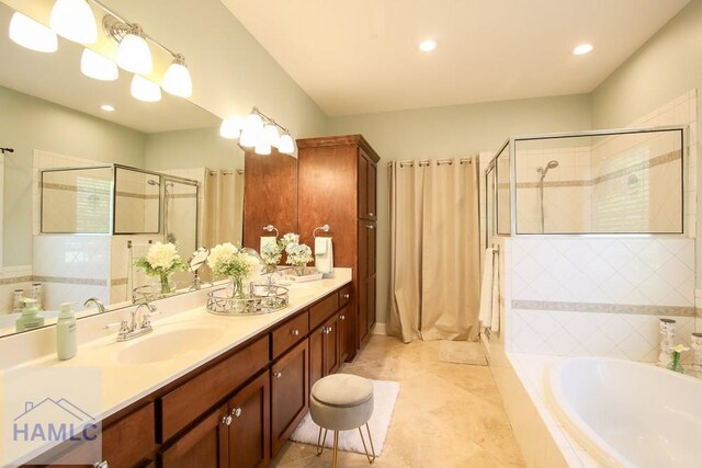 4800 Bay Branch Church Rd, Claxton, GA 30417 - full bath featuring a garden tub, a shower stall, vanity, and recessed lighting