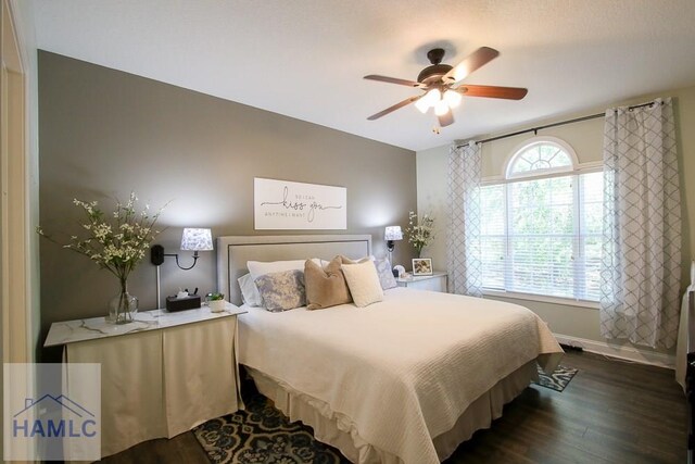 4800 Bay Branch Church Rd, Claxton, GA 30417 - bedroom featuring dark wood-type flooring, baseboards, and ceiling fan