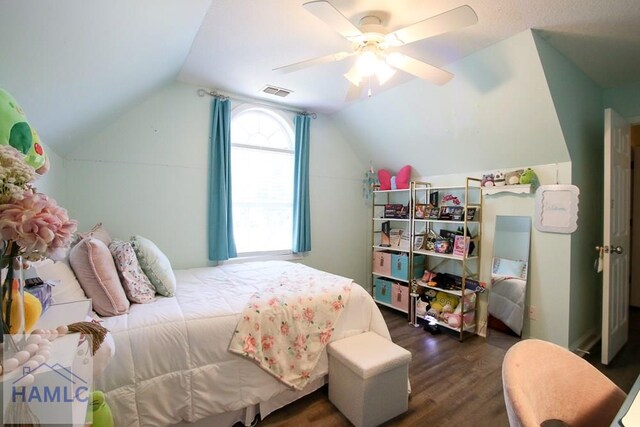 4800 Bay Branch Church Rd, Claxton, GA 30417 - bedroom with dark wood-style floors, lofted ceiling, and ceiling fan