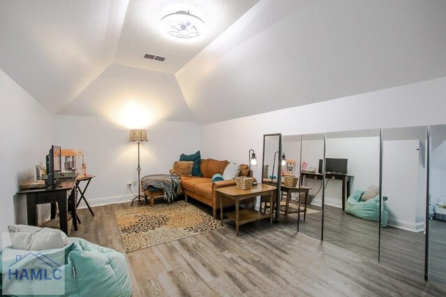 4800 Bay Branch Church Rd, Claxton, GA 30417 - living room featuring wood finished floors, vaulted ceiling, and baseboards