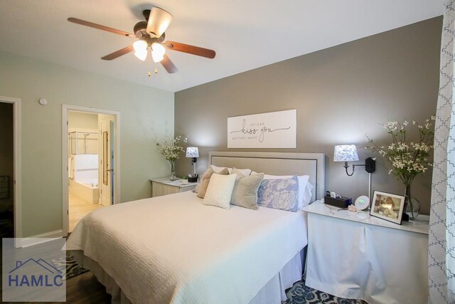 4800 Bay Branch Church Rd, Claxton, GA 30417 - bedroom featuring wood finished floors, ensuite bathroom, and ceiling fan