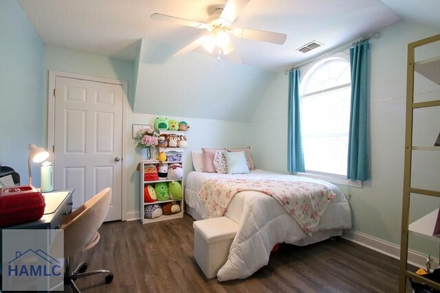 4800 Bay Branch Church Rd, Claxton, GA 30417 - bedroom featuring wood finished floors, vaulted ceiling, ceiling fan, and baseboards