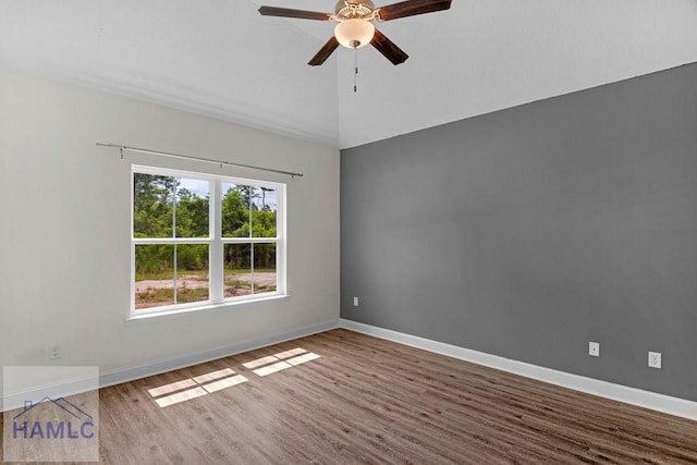 333 Grayson Ave, Hinesville, GA 31313 - unfurnished room featuring a ceiling fan, wood finished floors, baseboards, and lofted ceiling