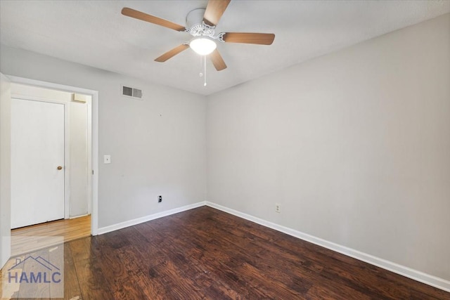 spare room featuring ceiling fan and wood-type flooring