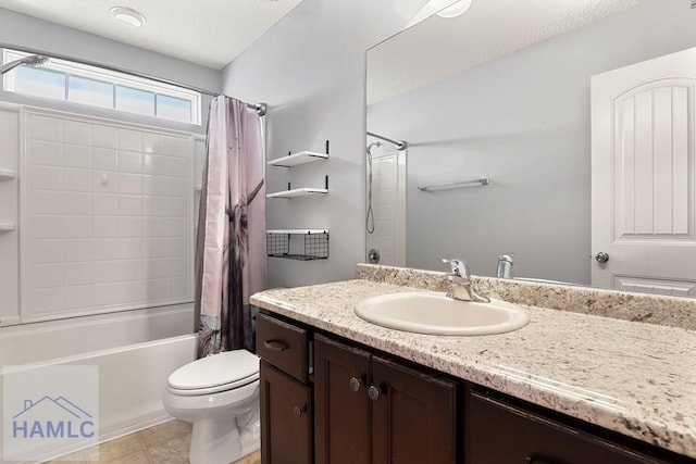 42 Kinlock Ct, Midway, GA 31320 - full bath with vanity, shower / tub combo with curtain, tile patterned flooring, and a textured ceiling