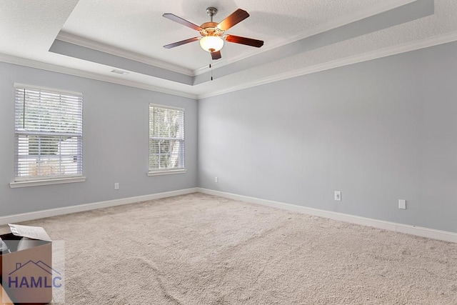 42 Kinlock Ct, Midway, GA 31320 - empty room featuring a tray ceiling, crown molding, carpet floors, a ceiling fan, and a textured ceiling
