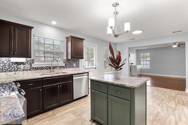 42 Kinlock Ct, Midway, GA 31320 - kitchen featuring stainless steel dishwasher, decorative backsplash, a textured ceiling, ceiling fan, and stove