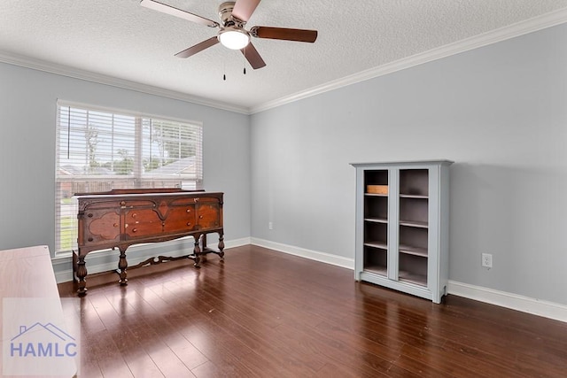 42 Kinlock Ct, Midway, GA 31320 - living area featuring ceiling fan, a textured ceiling, wood-type flooring, and crown molding