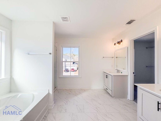 bathroom featuring vanity and a bathtub