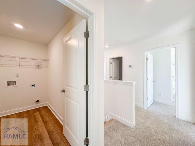 washroom featuring hookup for a washing machine, carpet, and hookup for an electric dryer