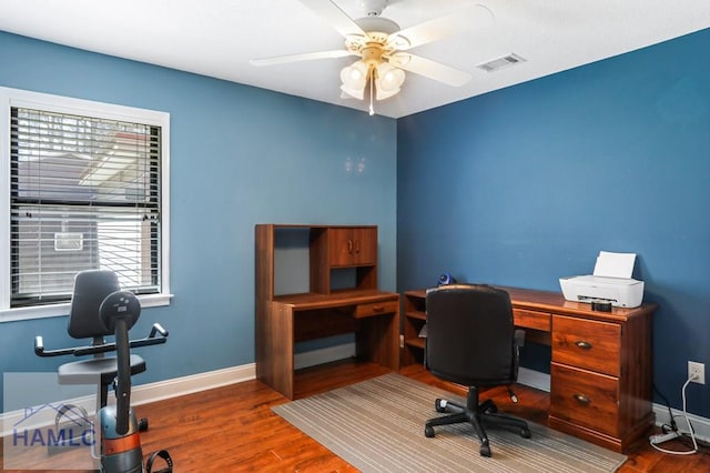 195 Linden Dr, Jesup, GA 31545 - office space with baseboards, visible vents, wood finished floors, and a ceiling fan