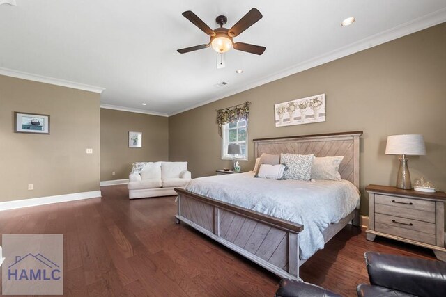 745 Chickasaw Trl, Sparta, GA 31087 - bedroom featuring recessed lighting, wood finished floors, baseboards, ornamental molding, and ceiling fan