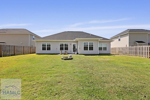 568 Abode Ave, Hinesville, GA 31313 - back of property featuring an outdoor fire pit and a fenced backyard