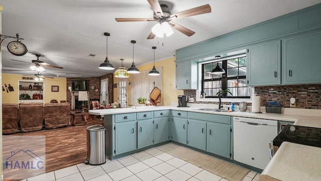 314 Twin Parks Dr, Jesup, GA 31545 - kitchen featuring a ceiling fan, white dishwasher, a peninsula, light countertops, and open floor plan