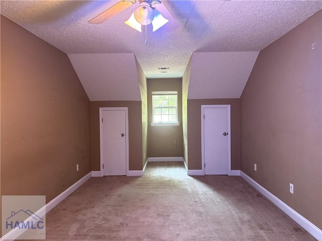 440 Arnold River Rd, Jesup, GA 31545 - bonus room with a textured ceiling, light carpet, a ceiling fan, and lofted ceiling