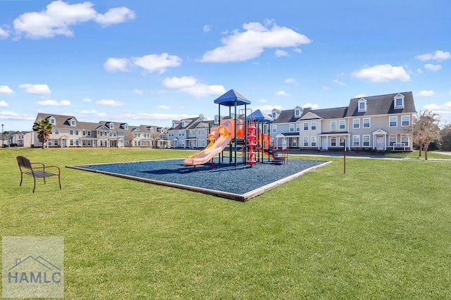 view of jungle gym featuring a yard