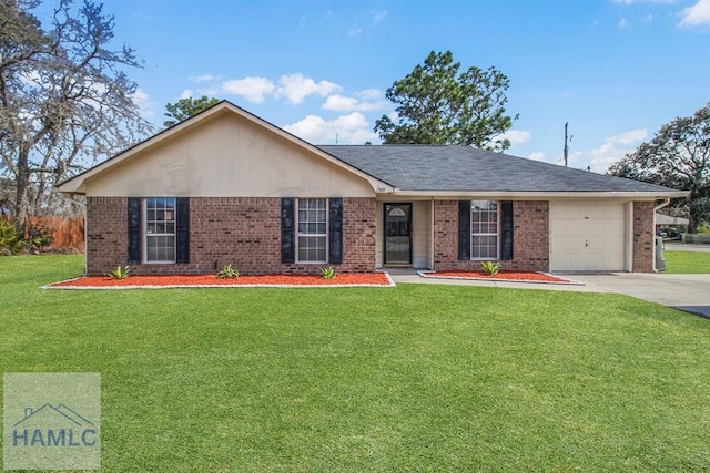 view of exterior entry with roof with shingles, brick siding, a lawn, and fence