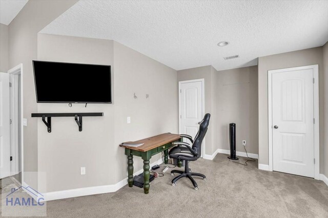 732 Waterlily Ct, Hinesville, GA 31313 - office featuring baseboards, visible vents, a textured ceiling, and carpet