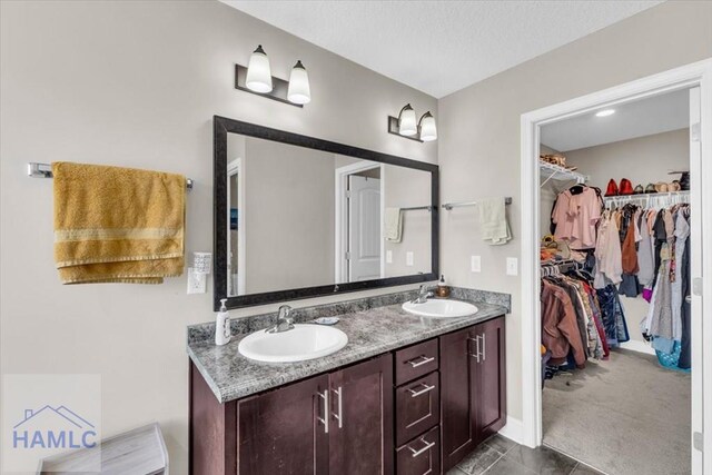 732 Waterlily Ct, Hinesville, GA 31313 - bathroom with double vanity, a spacious closet, baseboards, and a sink