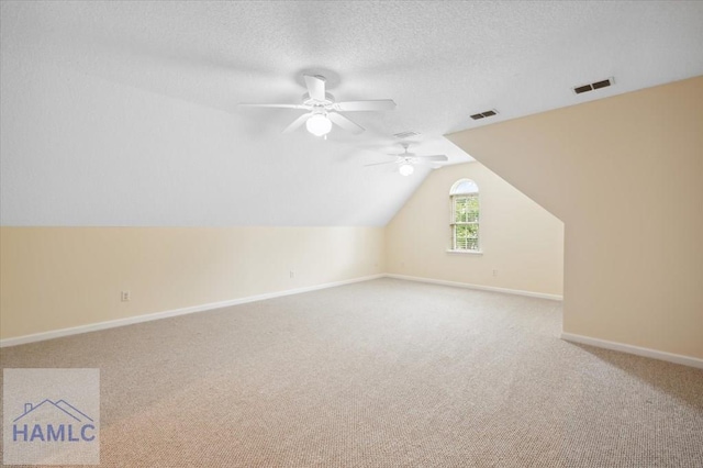 301 Marsh View Dr, Richmond Hill, GA 31324 - additional living space featuring carpet floors, lofted ceiling, ceiling fan, and a textured ceiling