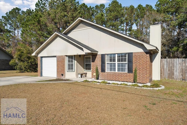 ranch-style home featuring a front yard and a garage