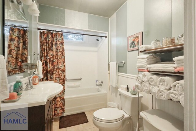 661 E Plum St, Jesup, GA 31546 - full bathroom featuring shower / bath combination with curtain, tile patterned floors, and vanity
