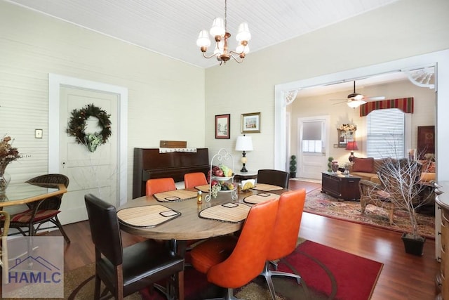661 E Plum St, Jesup, GA 31546 - dining space featuring wood finished floors, a chandelier, and a ceiling fan