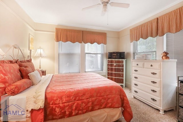 661 E Plum St, Jesup, GA 31546 - bedroom with light carpet, multiple windows, crown molding, and a ceiling fan