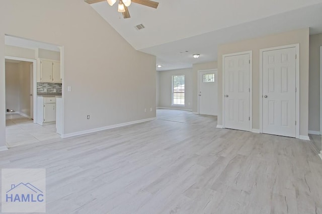 52 Pheasant Way, Hinesville, GA 31313 - interior space with baseboards, visible vents, light wood-style flooring, and ceiling fan