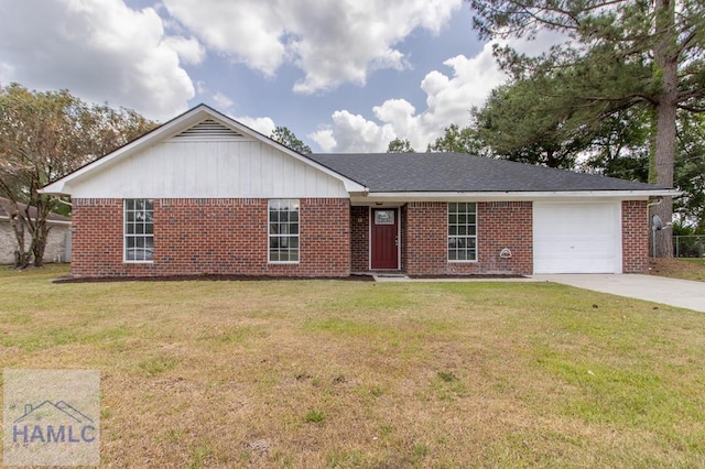 52 Pheasant Way, Hinesville, GA 31313 - ranch-style house featuring driveway, brick siding, an attached garage, and a front yard