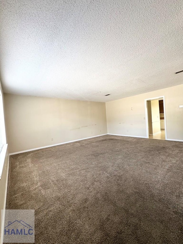 unfurnished room with carpet flooring and a textured ceiling