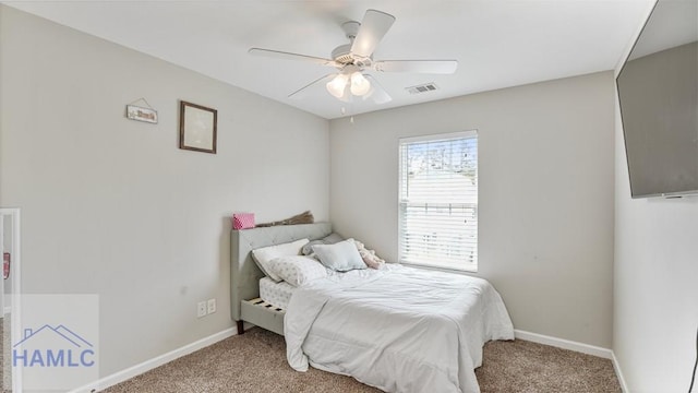 25 Walker Ct, Richmond Hill, GA 31324 - bedroom with baseboards, visible vents, carpet floors, and a ceiling fan