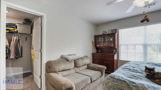 25 Walker Ct, Richmond Hill, GA 31324 - bedroom with baseboards, a closet, ceiling fan, and a walk in closet