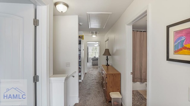 25 Walker Ct, Richmond Hill, GA 31324 - hall featuring carpet, attic access, and visible vents