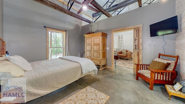 26 Cason Rd, Pembroke, GA 31321 - bedroom with concrete floors, a towering ceiling, and beamed ceiling