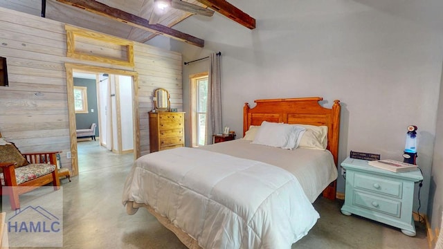 26 Cason Rd, Pembroke, GA 31321 - bedroom featuring wooden walls, finished concrete floors, and ceiling fan