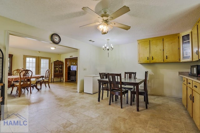 455 N Mahogany St, Jesup, GA 31546 - dining area with a textured ceiling, a ceiling fan, and a chandelier